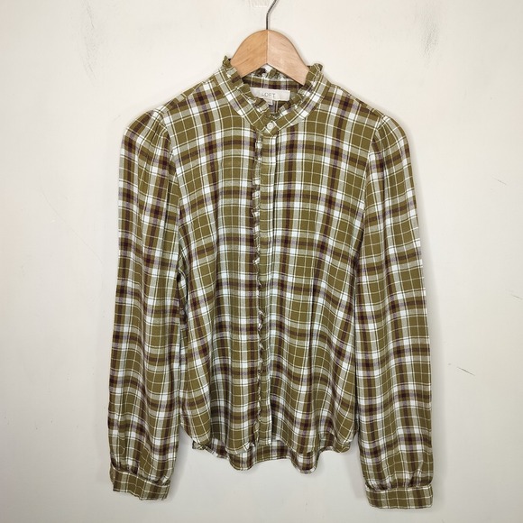LOFT Tops - Ann Taylor LOFT Plaid Ruffled Shirt